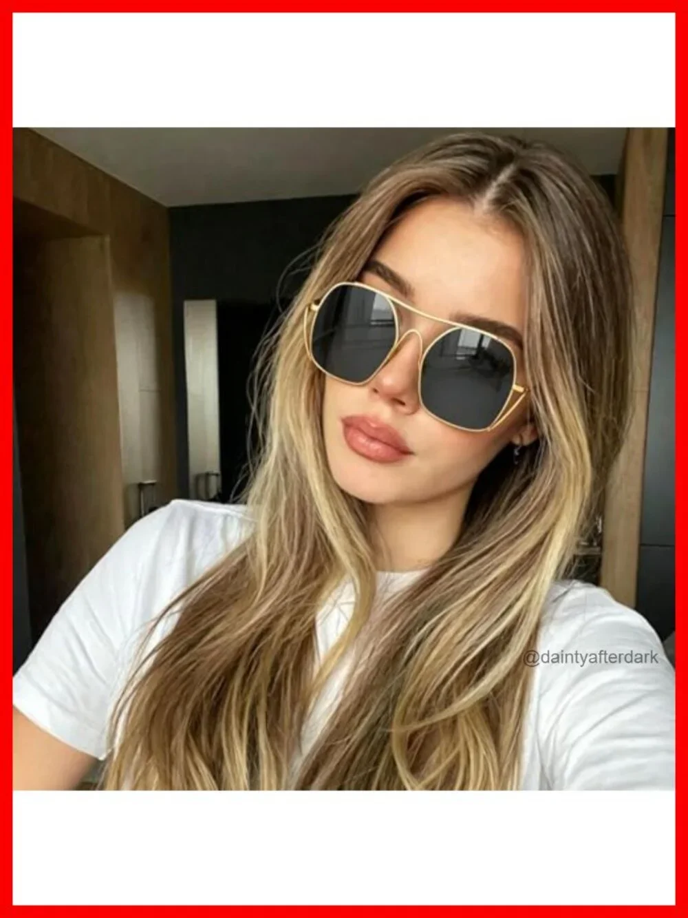 Oversized Metal Aviator Sunglasses UV400 Retro Square Frame Shades Women